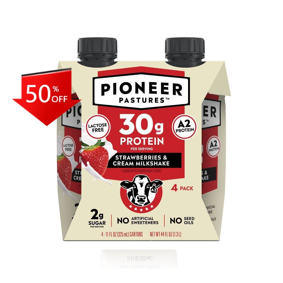 Pioneer Pastures A2 High Protein – 30g Protein-Strawberries & Cream-4pk/11 fl oz