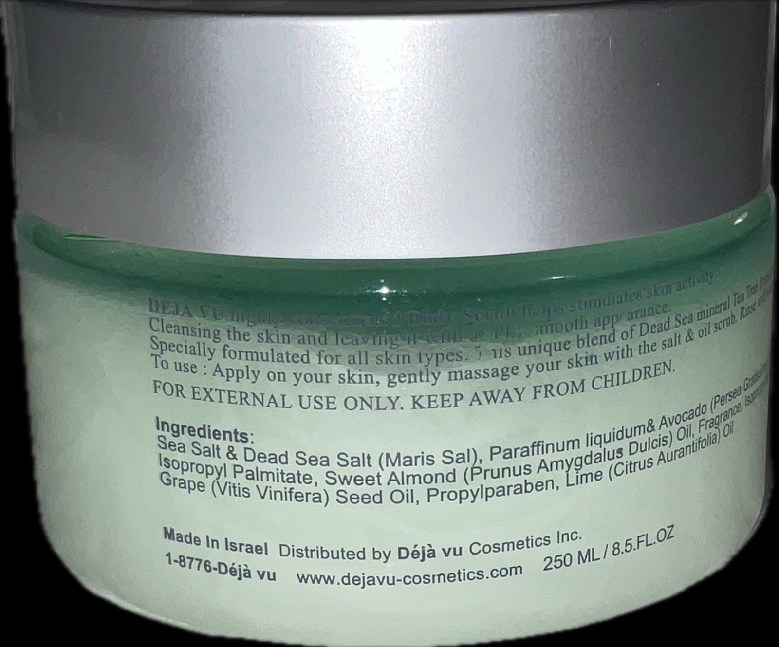 Deja Vu Dead Sea Minerals Green Tea Luxury Body Scrub 8.5 oz 250 ML Israel