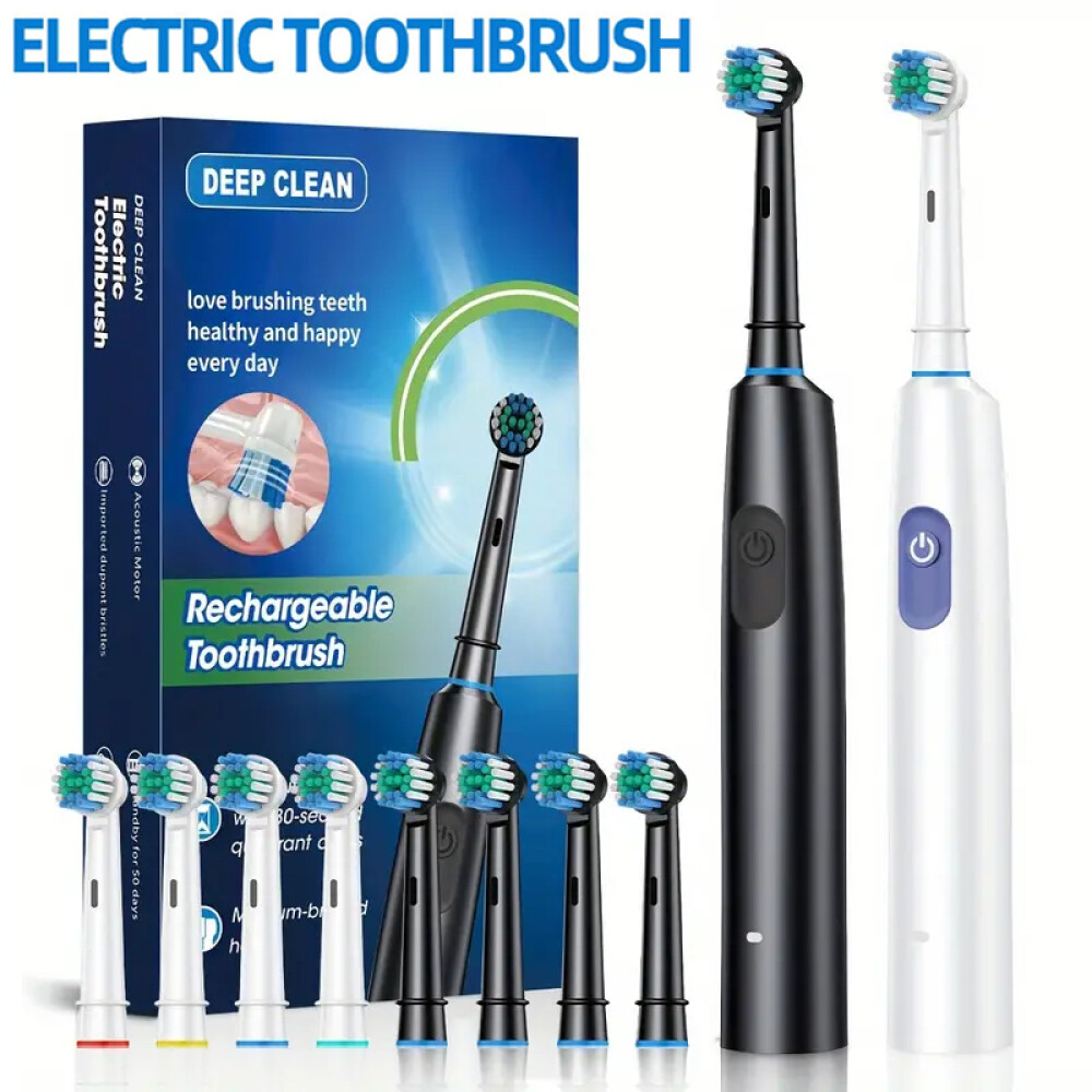 Pro Rotating Electric Toothbrush Rechargeable With 4 Brush Heads 5 Modes Timer