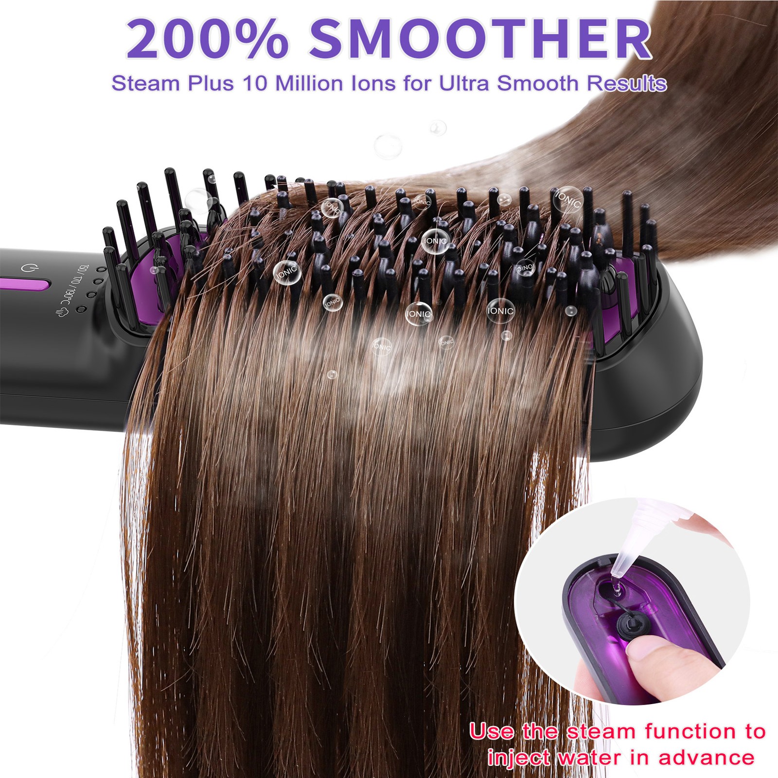 Steam Hair Straightener Brush – Ionic Plus Steam Straightening Brush for Smooth