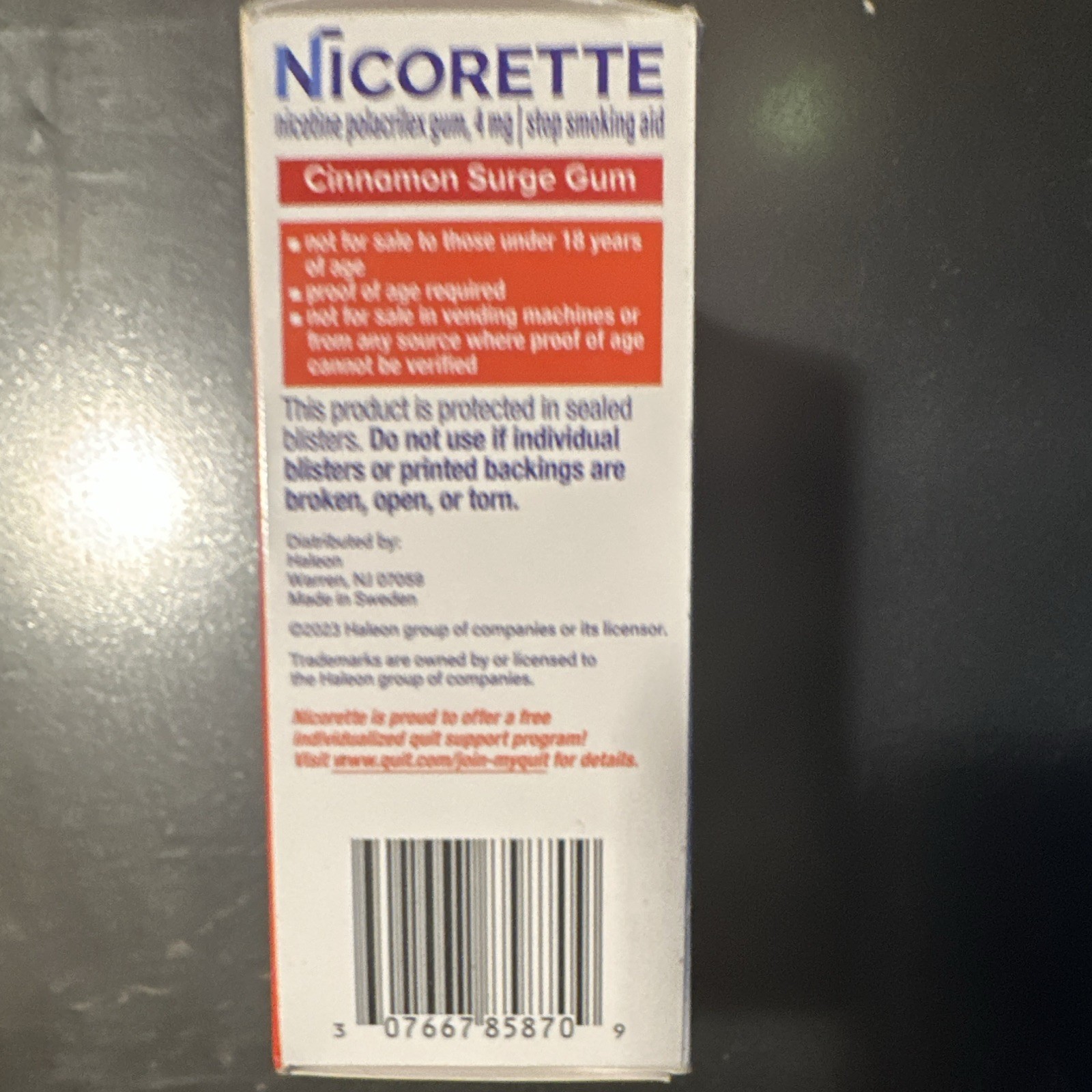 Nicorette 4mg Nicotine Coated Gum Anti Smoking Cinnamon Surge 100/pack exp 05/28