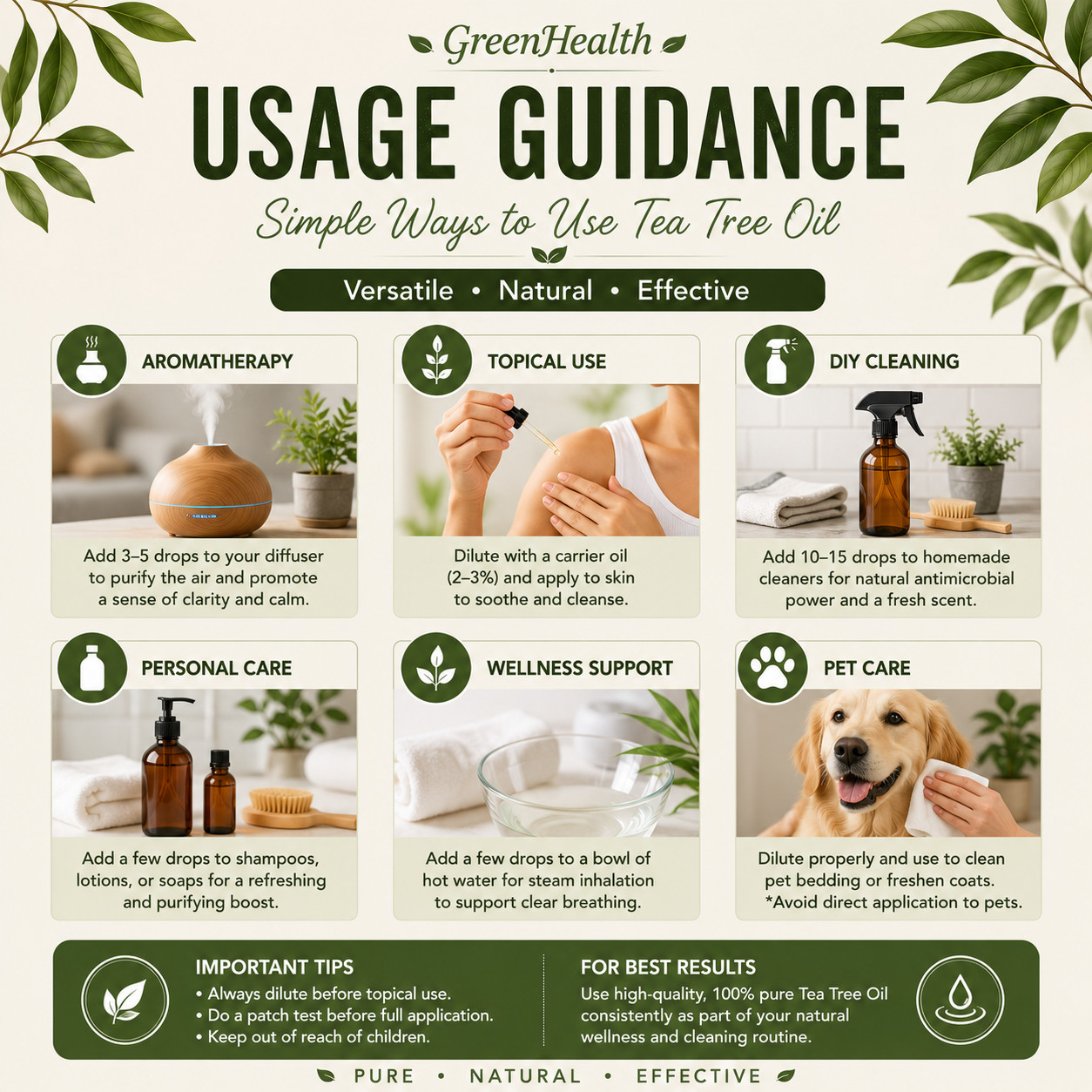Tea Tree Essential Oil 100% Pure Many Sizes Free Shipping – GreenHealth