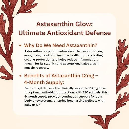 (1 PACK) Astaxanthin 120 Softgels 12mg – Supports Eye Health and Joint Health