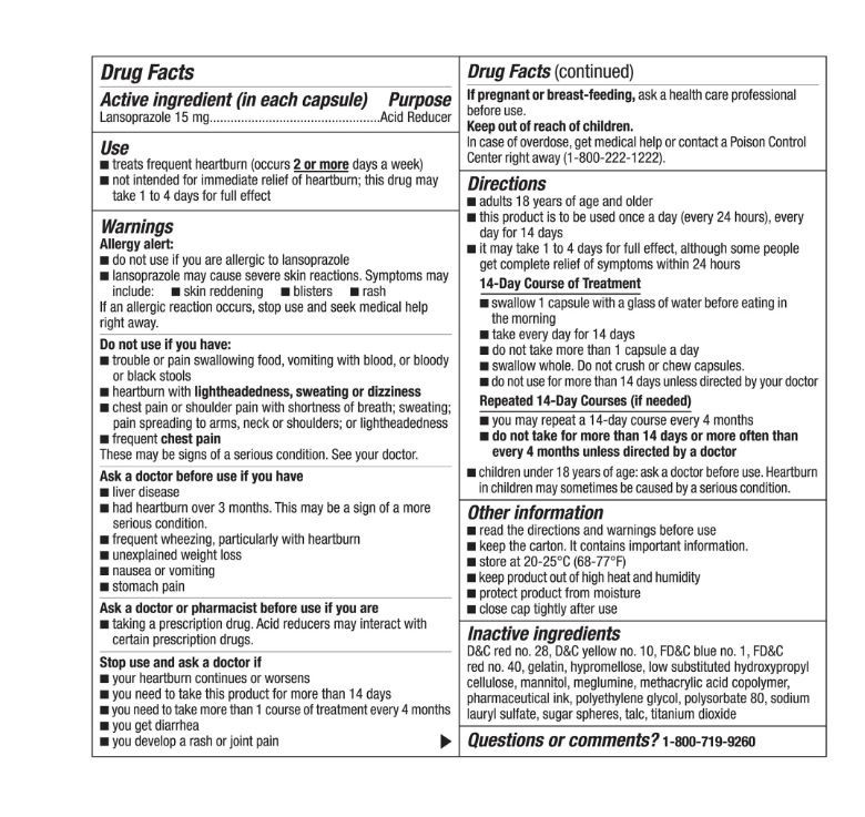 “Equate Lansoprazole 15mg Capsules Acid Reducer, 42ct x 3 Pack (Delayed Release