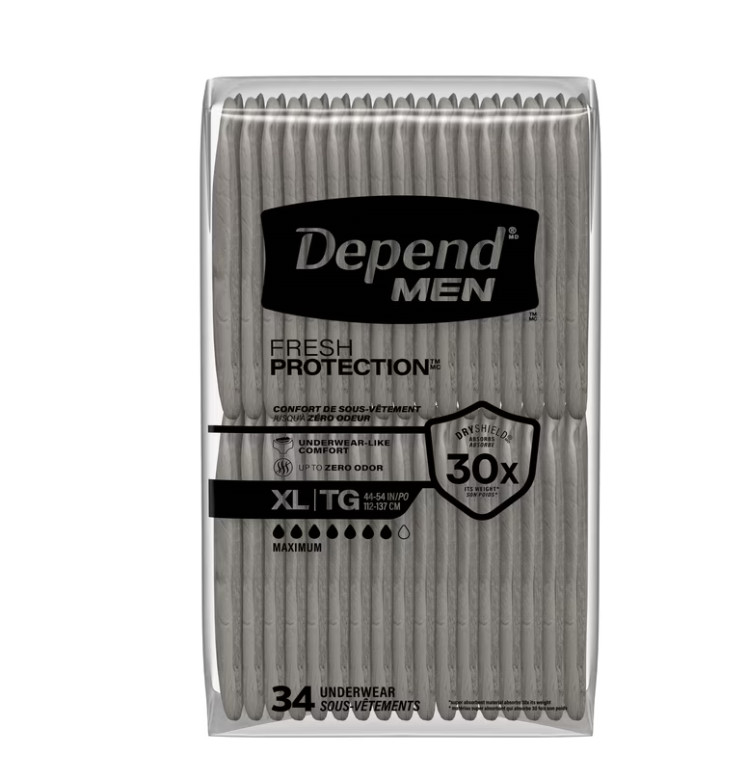 Depend Fresh Protection Incontinence Underwear for Men, Adult Diapers, XL, 68 Ct