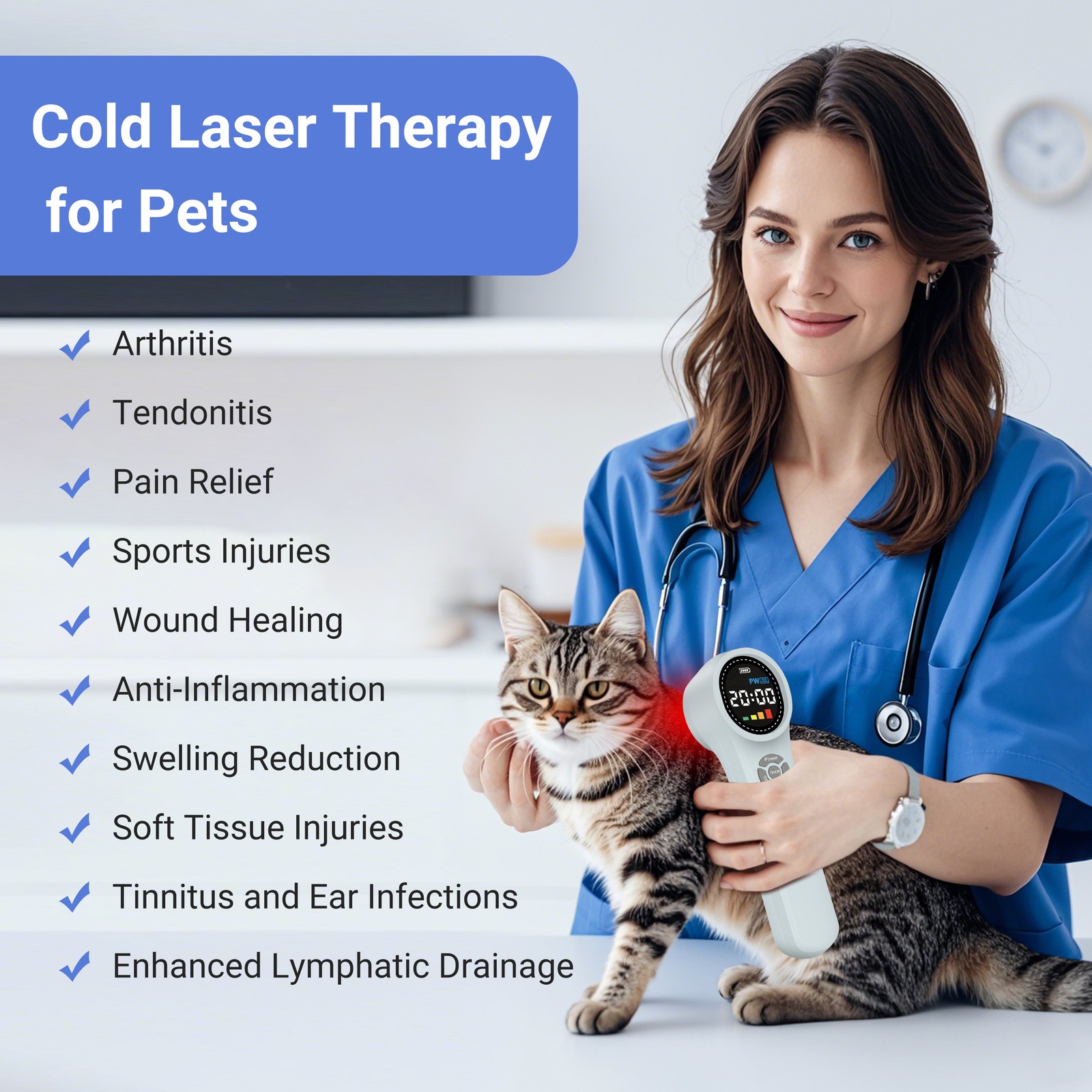 Portable Cold Laser Therapy LLLT Device for Wound Healing Swelling Reduction
