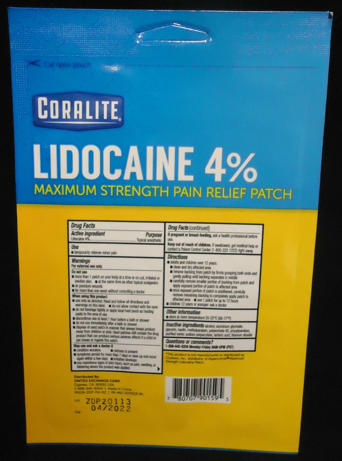 12 Coralite Lidocaine 4% Pain Relief Patch Max Strength 3.9″ x 5.5″ Exp 03/2026