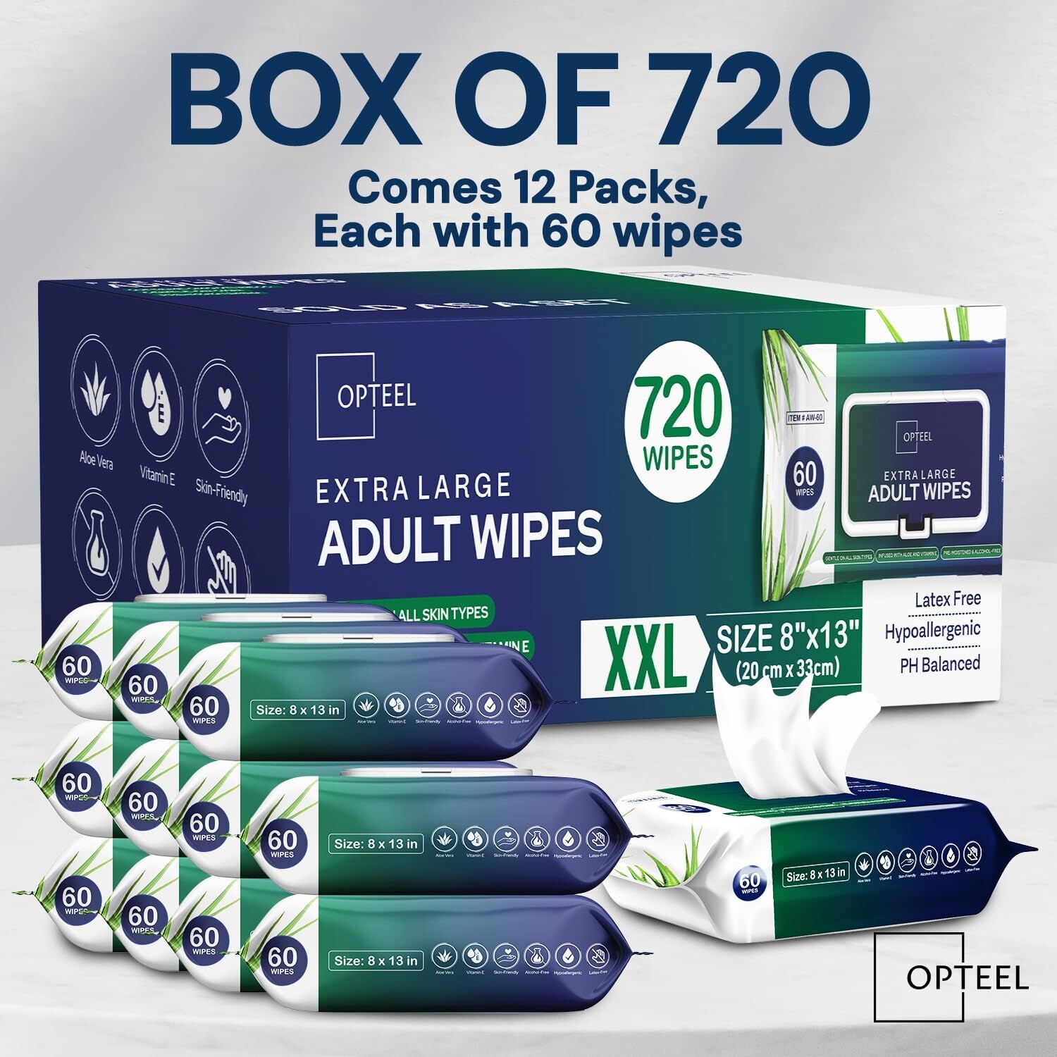 Adult Wipes For Elderly – 8″x13″ 720ct Huge & Super Soft Body Wipes