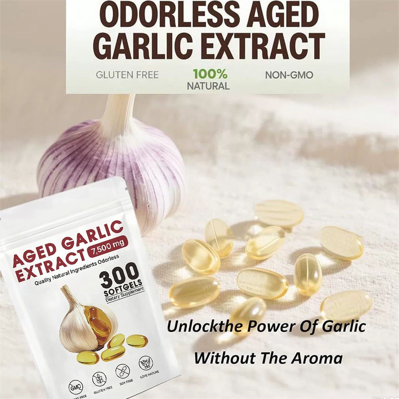 Odorless Garlic 7500mg Per Servings, 300 Softgels 2 Years Aged Garlic Extra