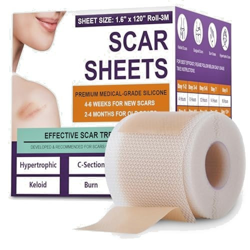 Silicone Scar Tape for Keloids Hypertrophic Scars 1.6in x 150in 3.8m Roll Kit