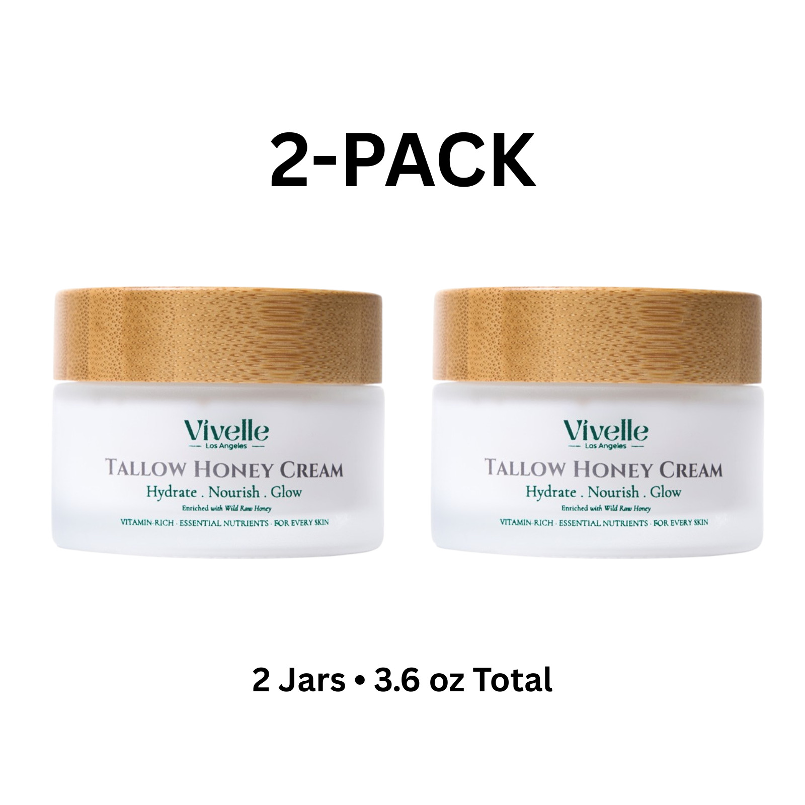 2 Pack Grass Fed Beef Tallow Honey Face Cream Moisturizer Dry Sensitive Skin 3.6