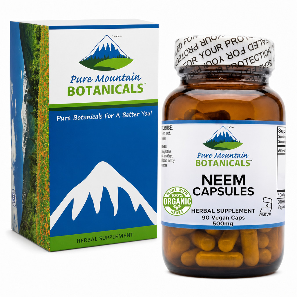 Pure Mountain Botanicals Neem Capsules – 500mg Organic Neem Leaf Supplement