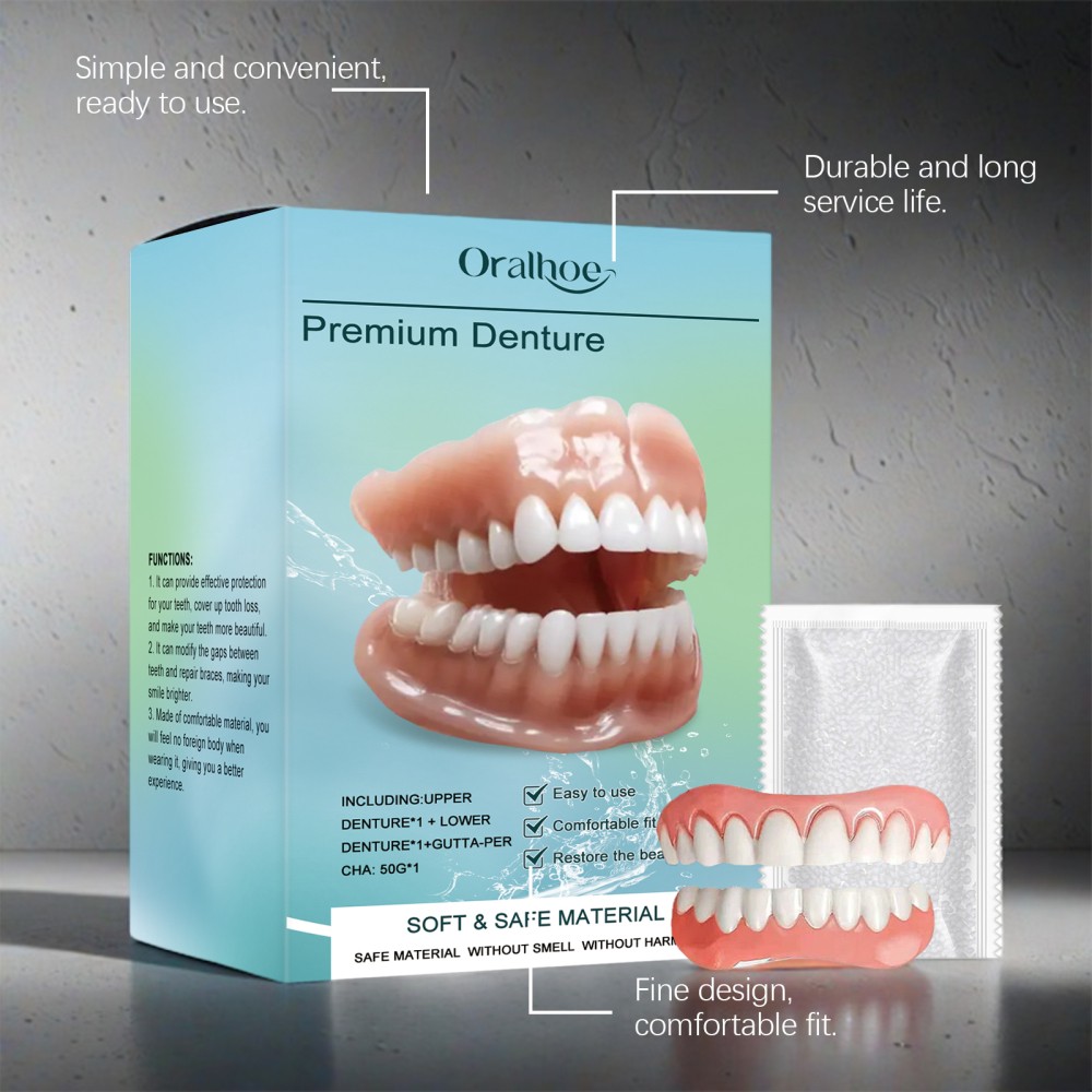 2 Pack Full Denture Set for Men and Women Upper and Lower Denture False Teeth