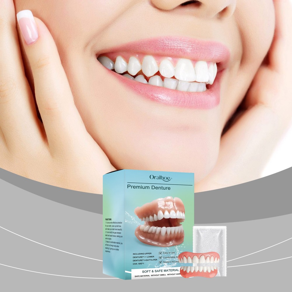 2 Pack Full Denture Set for Men and Women Upper and Lower Denture False Teeth