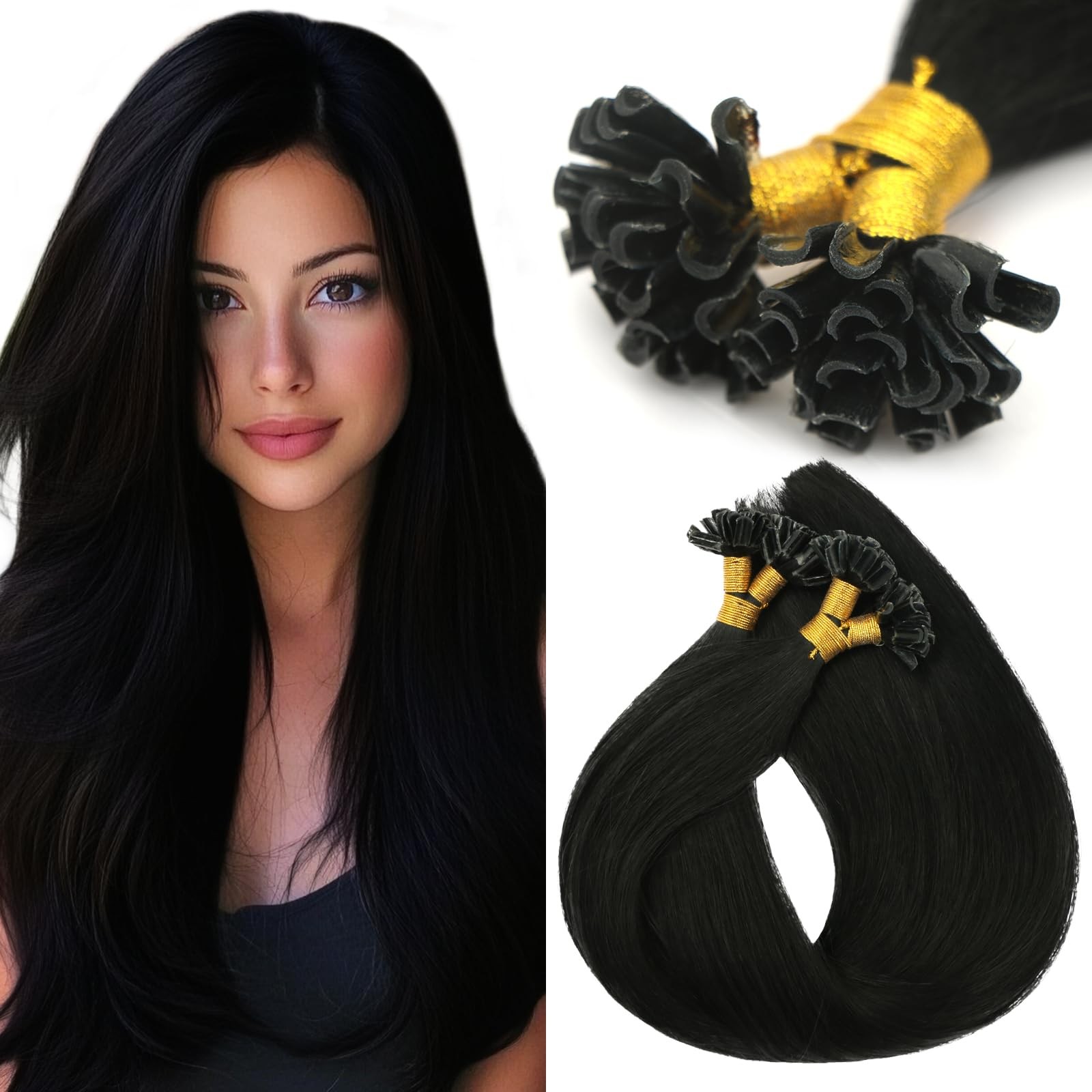 Vinbao U Tip Hair Extensions Black Keratin Hair Extensions 50S 40G Hot Fusion