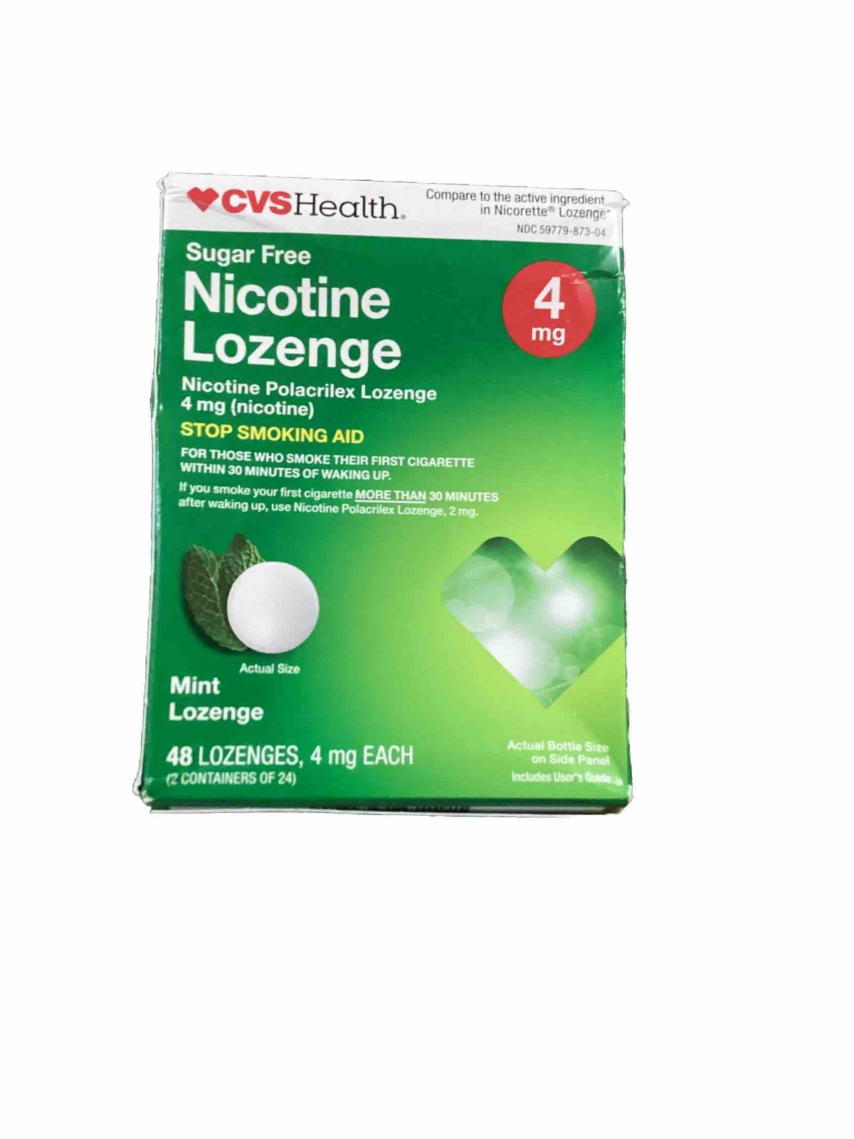 CVS HEALTH SUGAR FREE NICOTINE LOZENGE 4 Mg 48Ct. MINT 07/2027Stop Smoking Aid