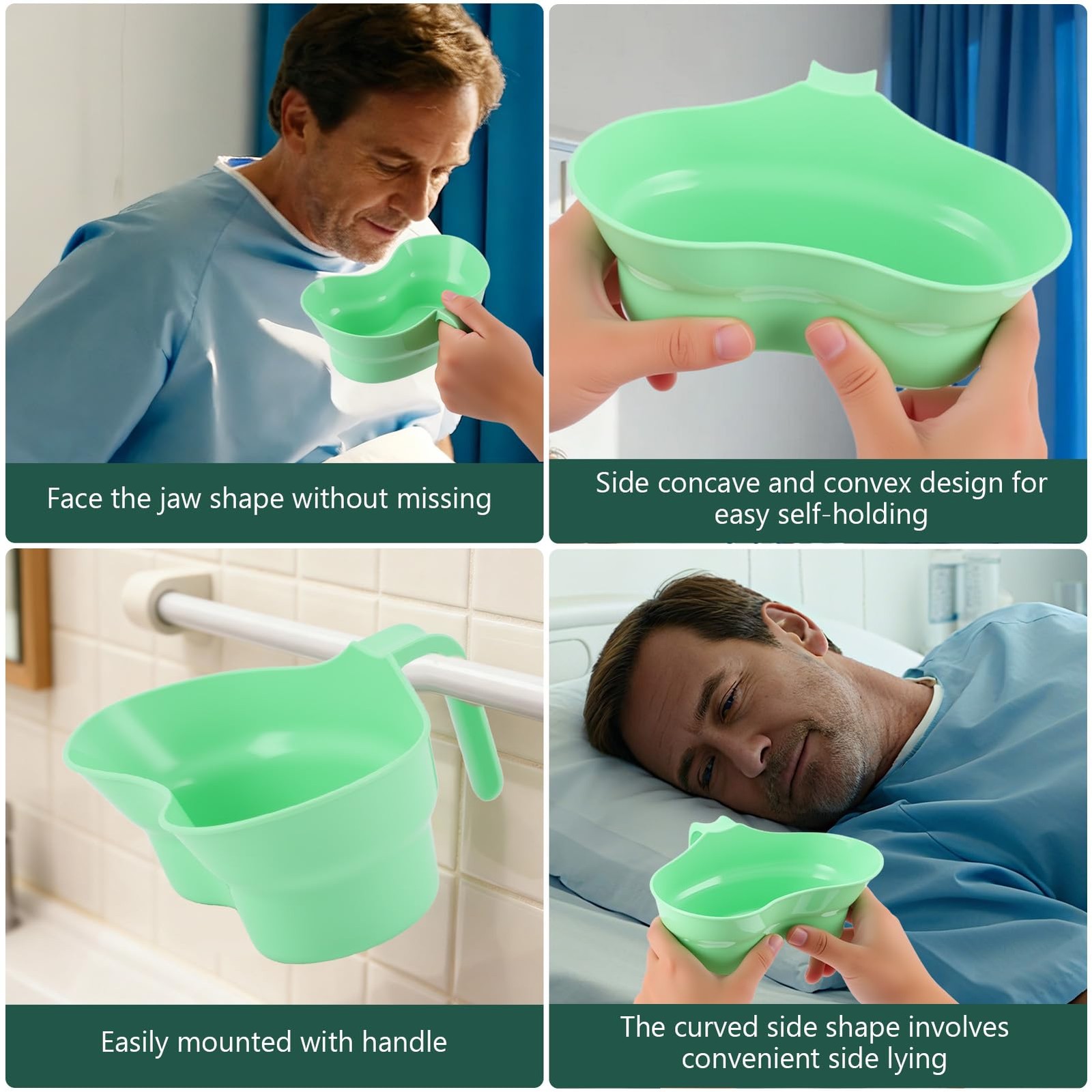 Emesis Basin with Wide Mouth & Handle – Bed Mouthwash As picture show, Green
