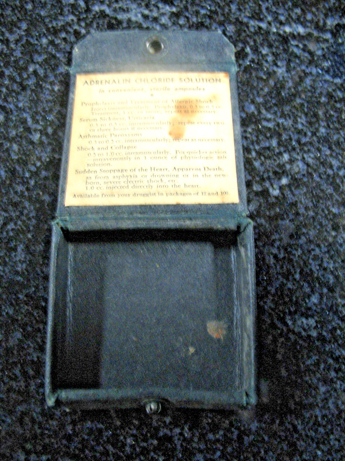ADRENALIN AMPOULES FOR EMERGENCY USE STORAGE CASE ONLY
