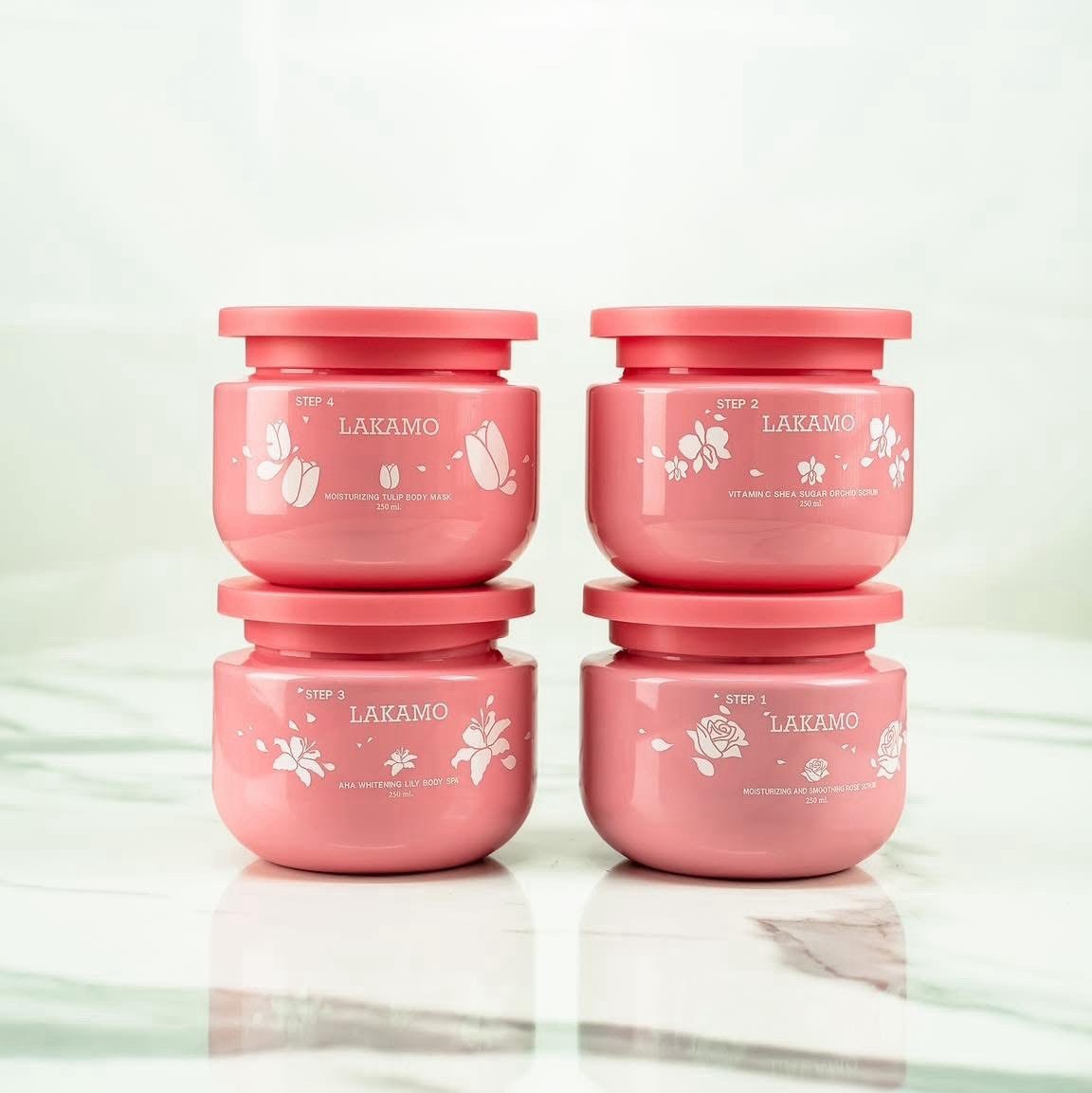 Lakamo Whitening Body Spa Set ឈុតត្រាំទឹកដោះគោស្ងួត ឡាកាម៉ូ(1set/4pcs) No Box