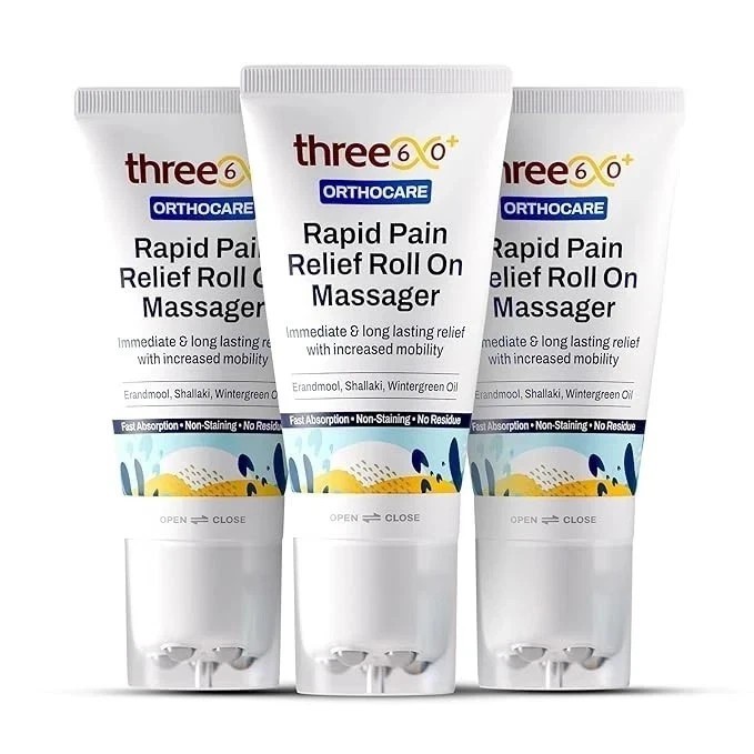 3 x THREE60+ Orthocare Rapid Pain Relief RollOn 50ml Reduces Inflammation & Pain
