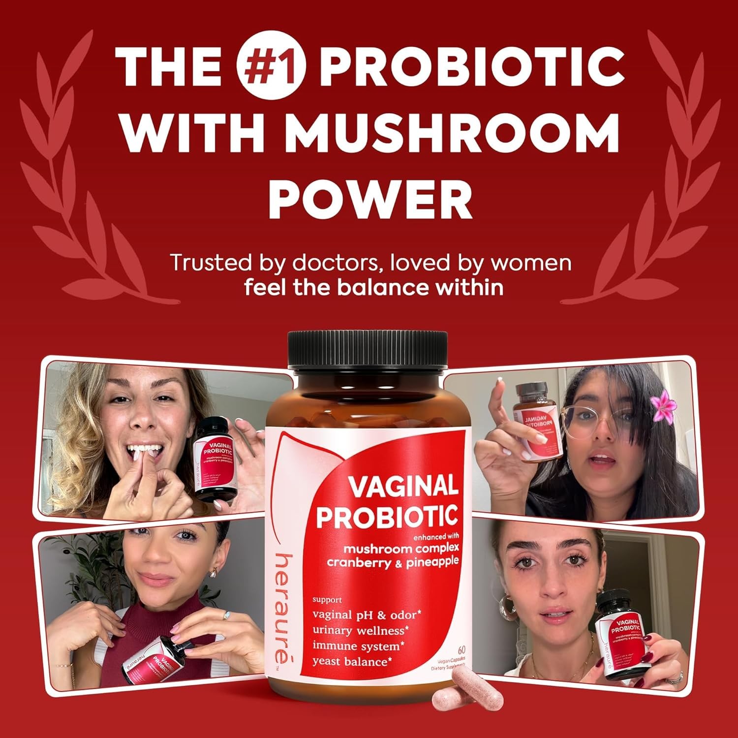 HerAure Vaginal Probiotics for Women – pH Balance, Healthy Vaginal Odor, 60CT