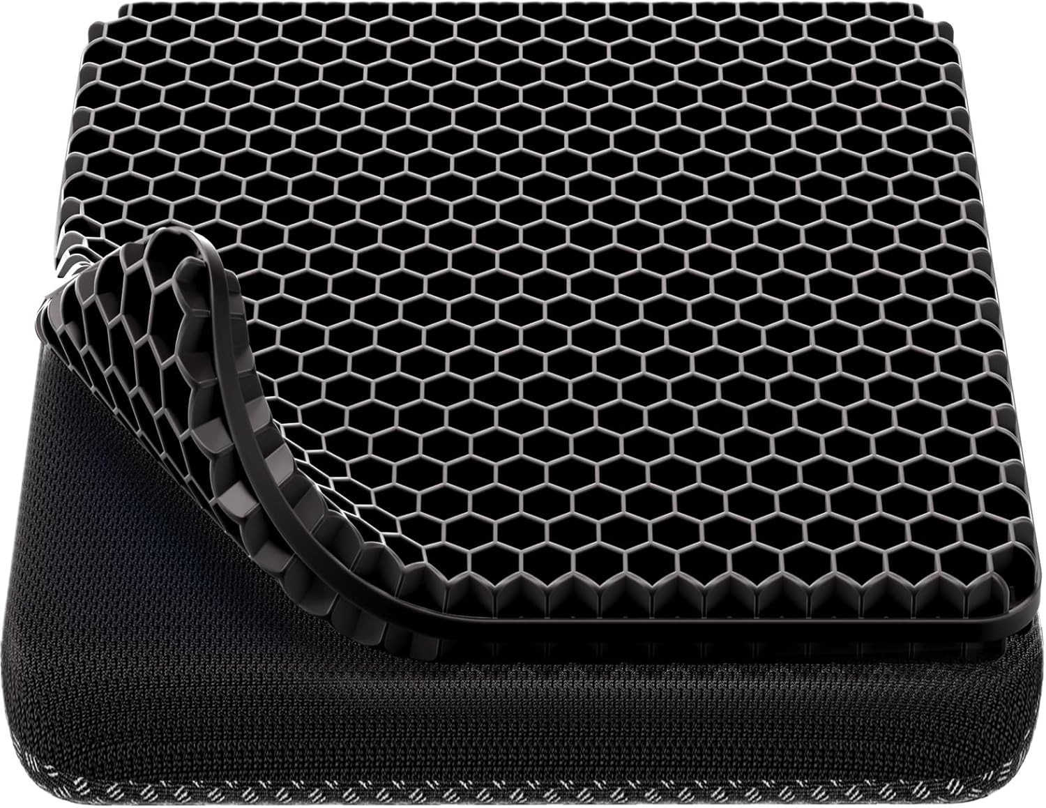Black Gel Seat Cushion 18.9×17.7×1.6in, Breathable, Double-Layer Design