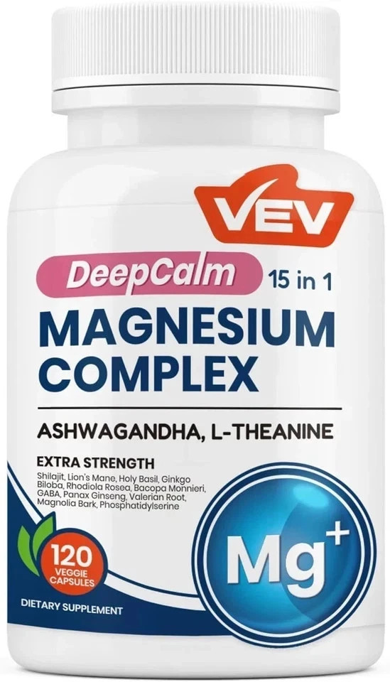 VEV DeepCalm Magnesium Complex 3 Pack 360 Capsules Ashwagandha L-Theanine