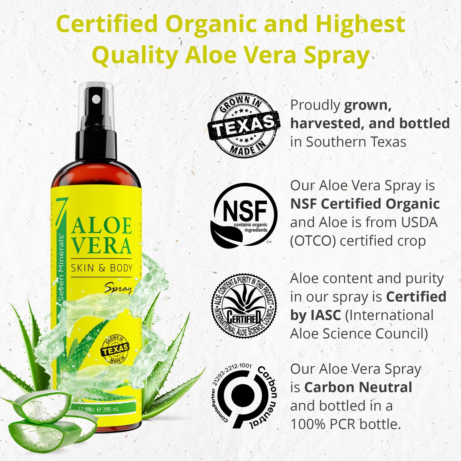 Seven Minerals, Aloe Vera Spray for Body & Hair – From 12 Fl Oz (Pack of 1)
