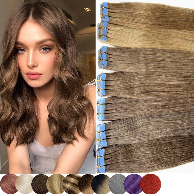 Tape in Human Hair Extensions Invisible Adhesive Glue Skin Weft Remy Hair16-26in