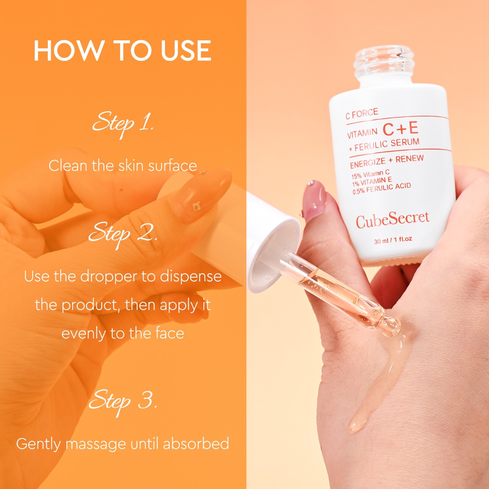 Vitamin C+E Ferulic Acid Facial Serum Lightweight Face Essence Skincare 1 fl oz