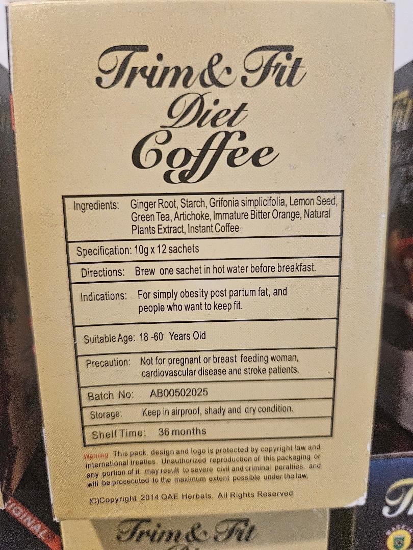 Trim $ Fit Diet Coffee, Appetite Suppressant Coffee – Instant Blended 12 Sachets