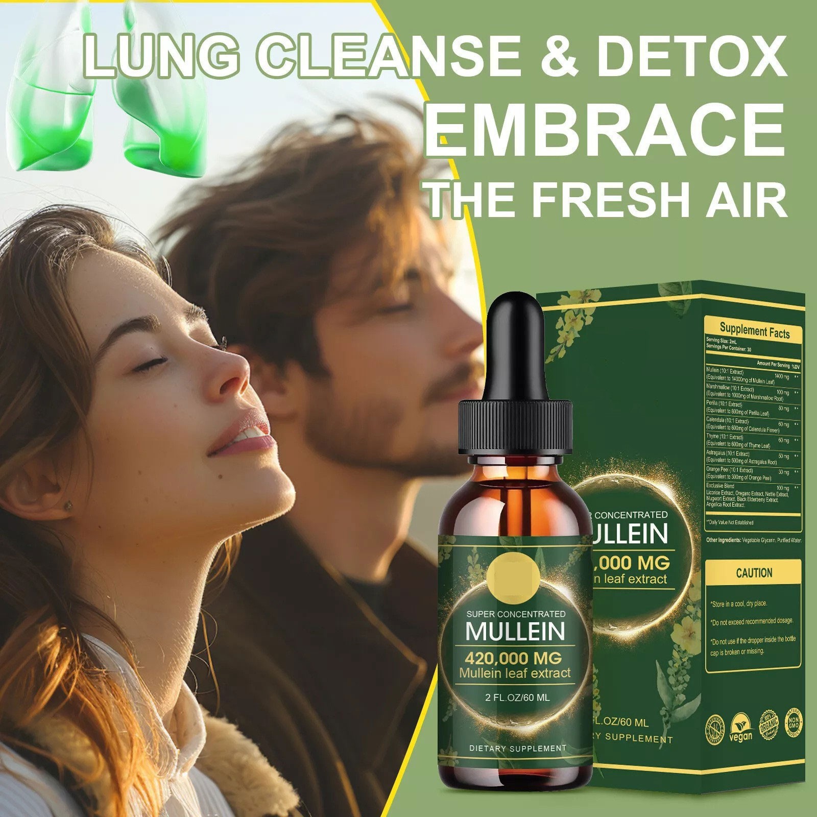 Mullein Leaf Extract Super Concentrated 420,000 MG 2 FL.OZ/60 ML Lung Cleanse G