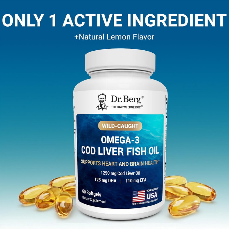 Dr. Berg Omega-3 Wild Icelandic Cod Liver Oil 60 Softgels Fish Oil Supplement