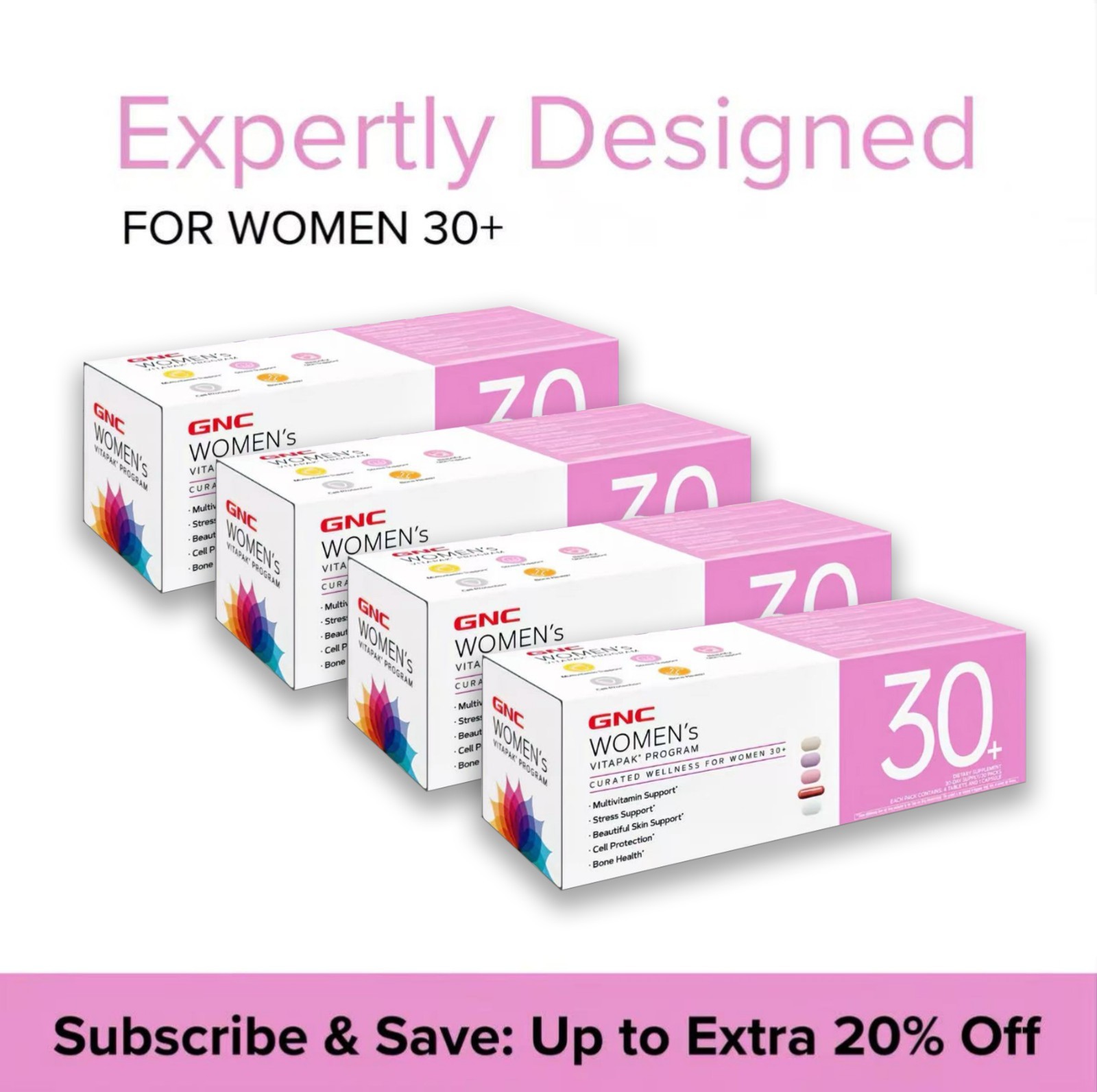2 pcs GNC Womens Vitapak 30+ Daily All-in-One Nutrition Pack Bone & Cell Support