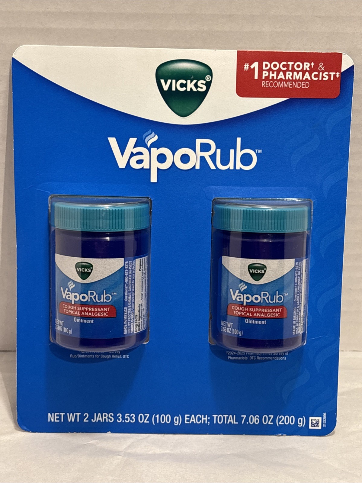 Vicks VapoRub Ointment 2 Pack x 3.53oz Cough Suppressant Topical EXP-09/27