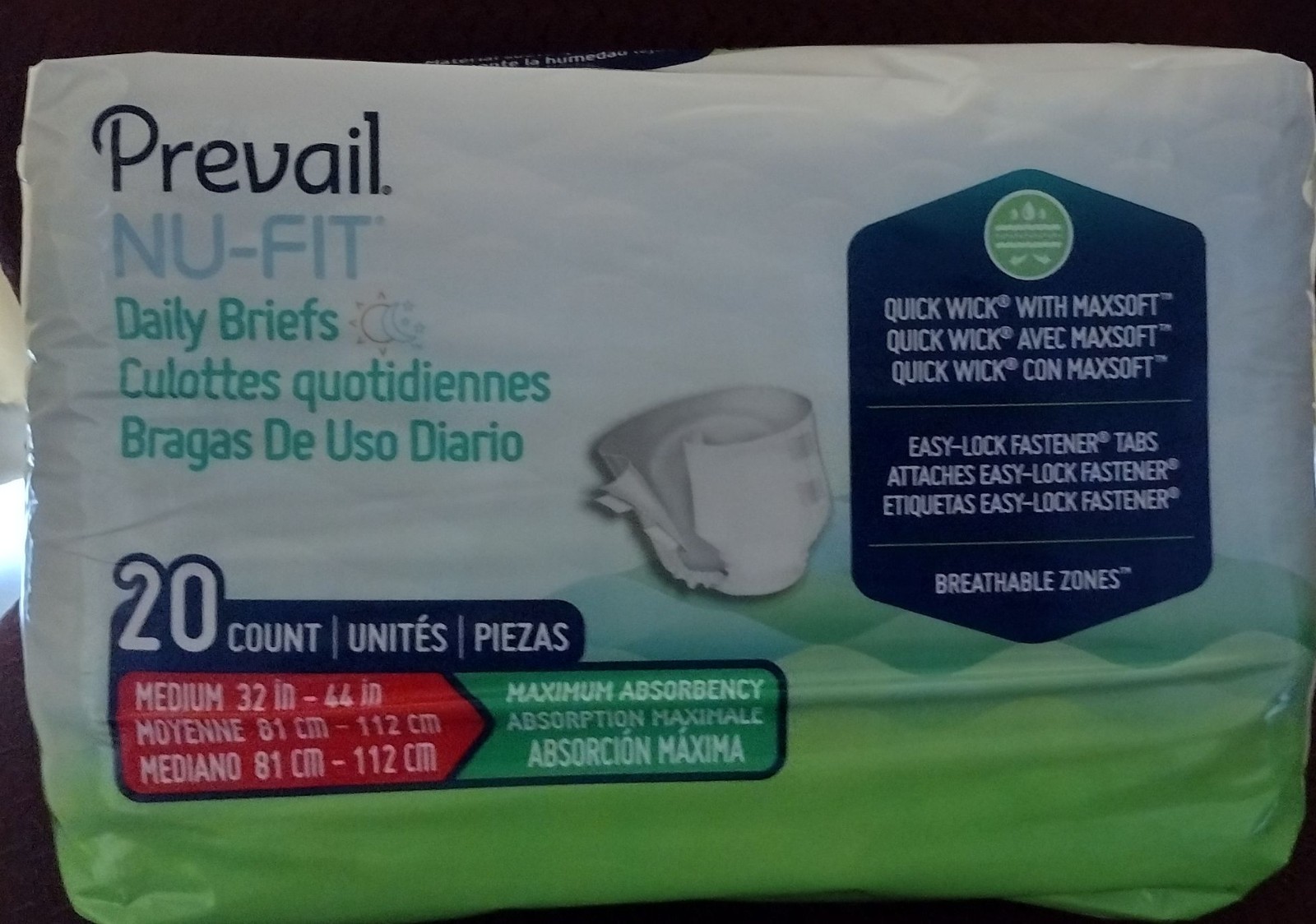 Prevail Per-Fit Adult Unisex Daily Diapers, Medium 32 – 44 Inch, 4 bags of 20