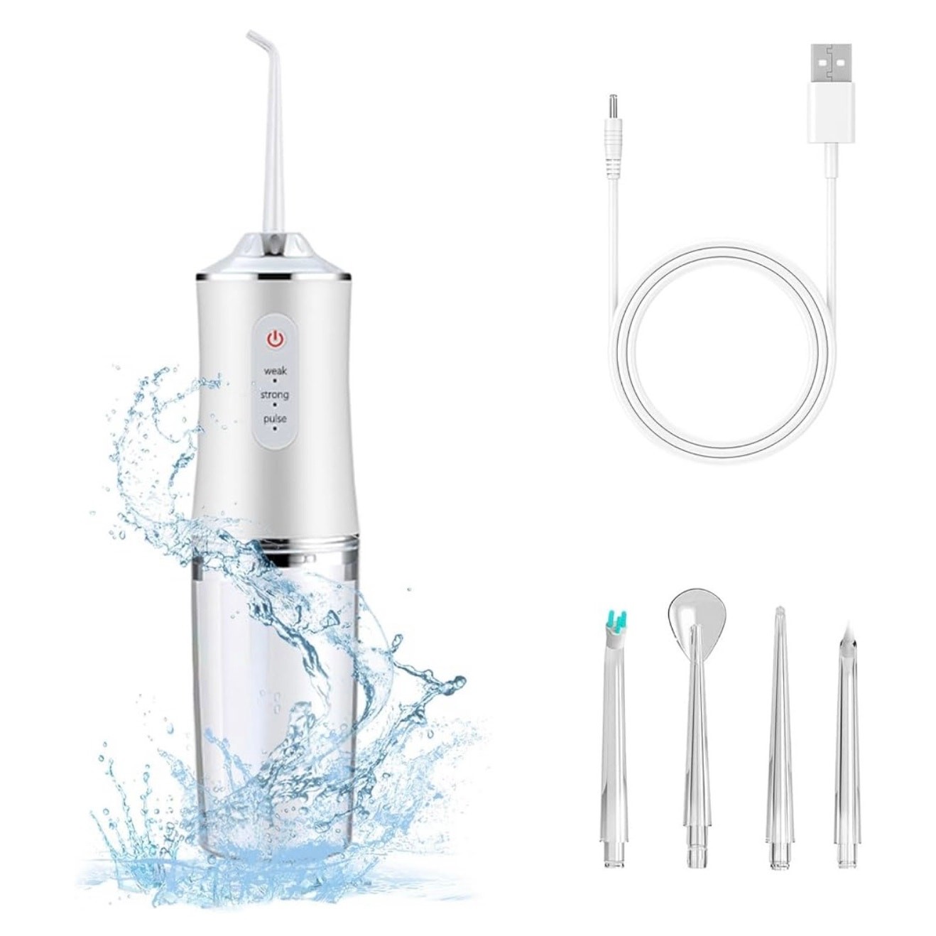 Portable Water Flosser Rechargeable Battery Cordless 4 Floss Picks Teeth Cleaner