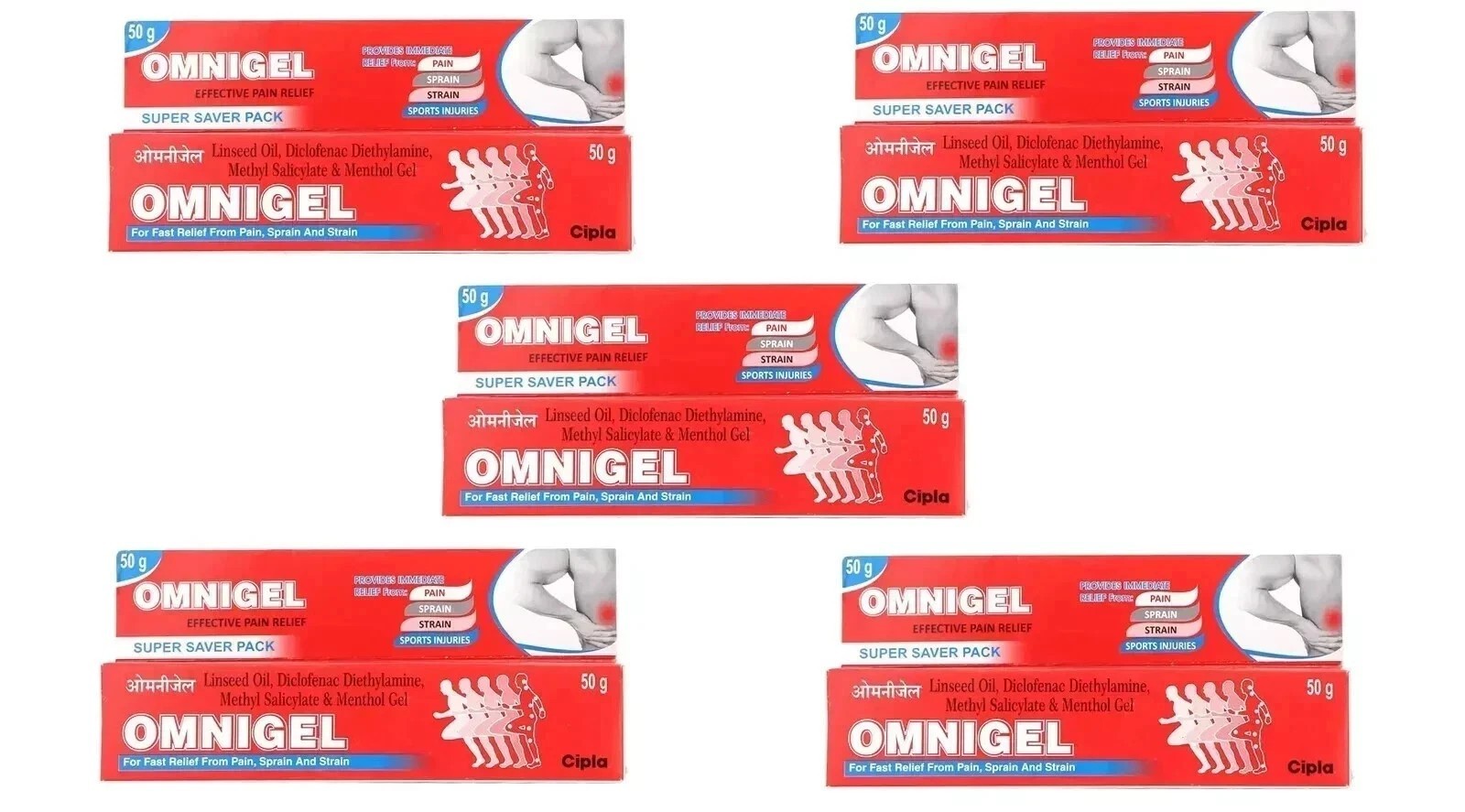 Omnigel Pain Relief Gel – Pack of 5 (50g Each) | Fast Relief | Long Expiry