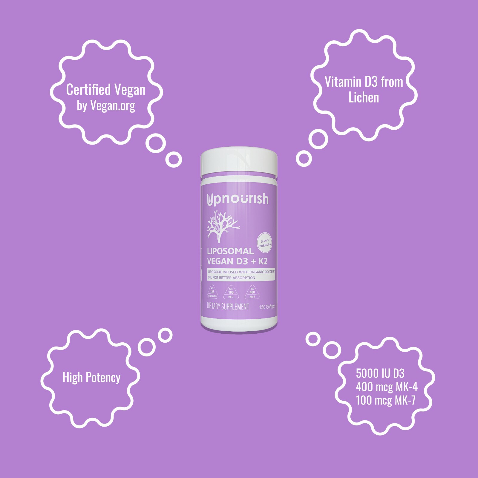 Liposomal Vegan Vitamin D3 5000 IU K2 MK7 & MK4 500 mcg Softgels, 5 month supply