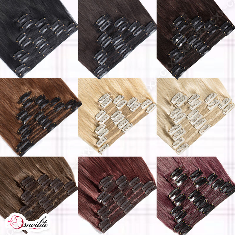 Thick Double Weft Seamless Clip In Real Remy Human Hair Extensions Full Head USA