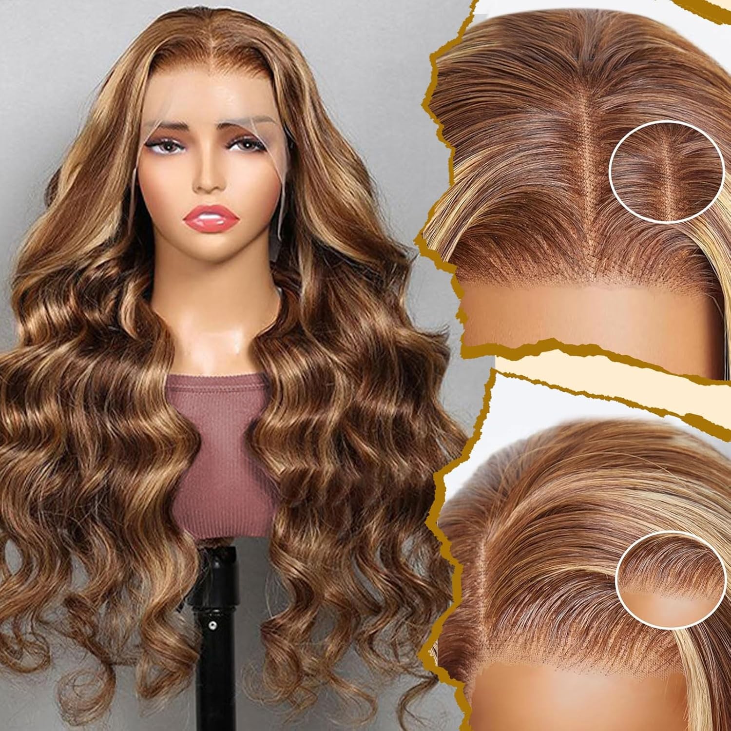 30 inch Honey Blonde Human Hair Ombre Body Wave Lace Front HD 13×4 4×6 Human