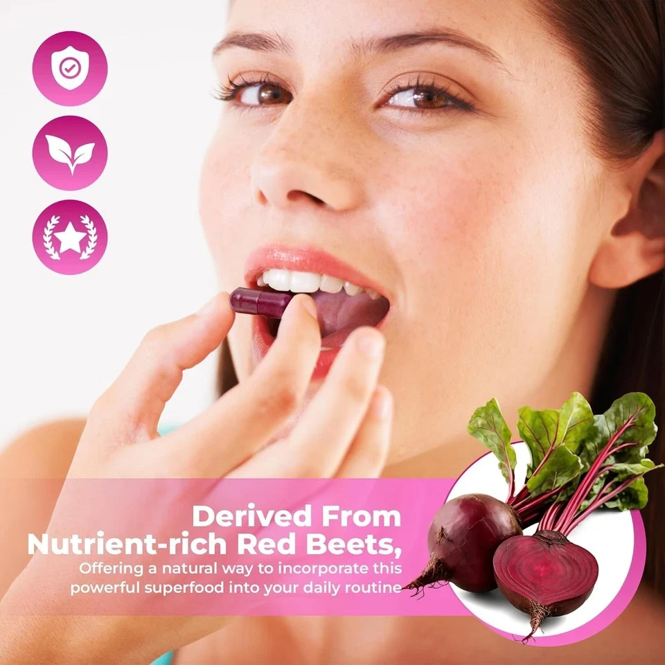 3PCS-Rosabella Organic Beet Root 60 Capsules Natural Energy Boost Blood Pressure