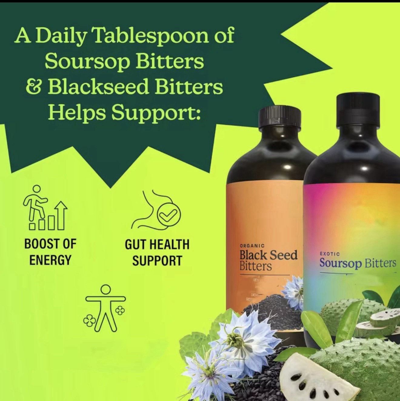 Exotic Soursop Bitters, 100% Pure Natural Organic Detox Herbs 16 oz