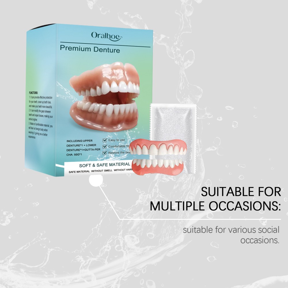 2 Pack Full Denture Set for Men and Women Upper and Lower Denture False Teeth