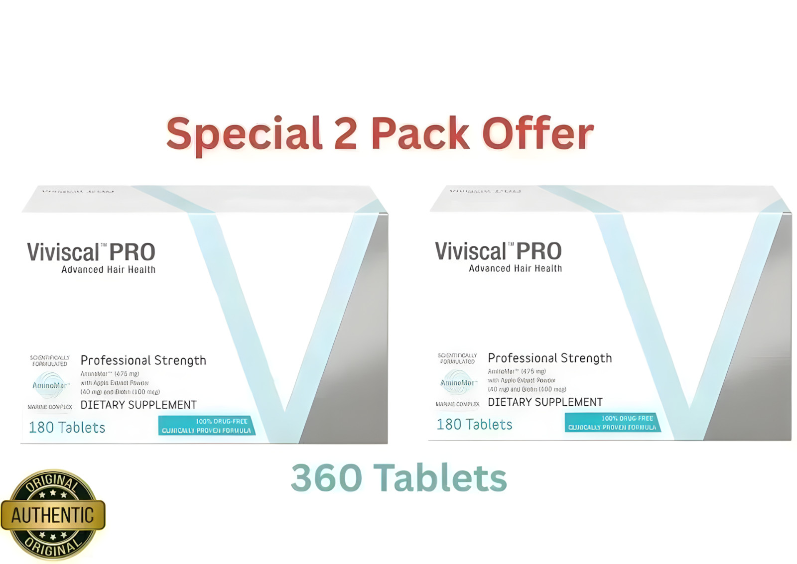 2 Pack of VIVISCAL PRO – Professional Hair Growth Tablets 180 Exp. 12/2027