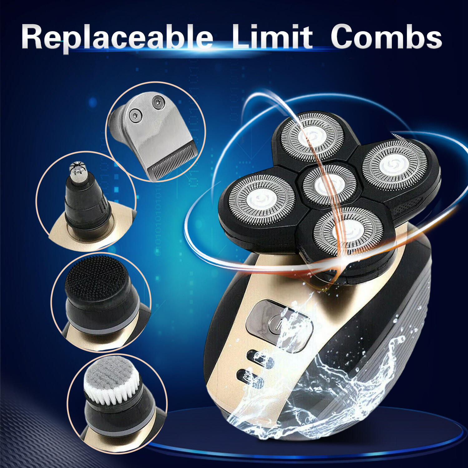5-in-1 Rotary Electric Shaver 4D Rechargeable Bald Head Hair Beard Trimmer Razor