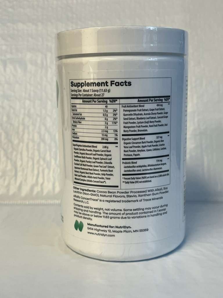 NutriDyn Fruits & Greens Chocolate Peppermint 11.1oz Antioxidant – (Exp 11/2028)