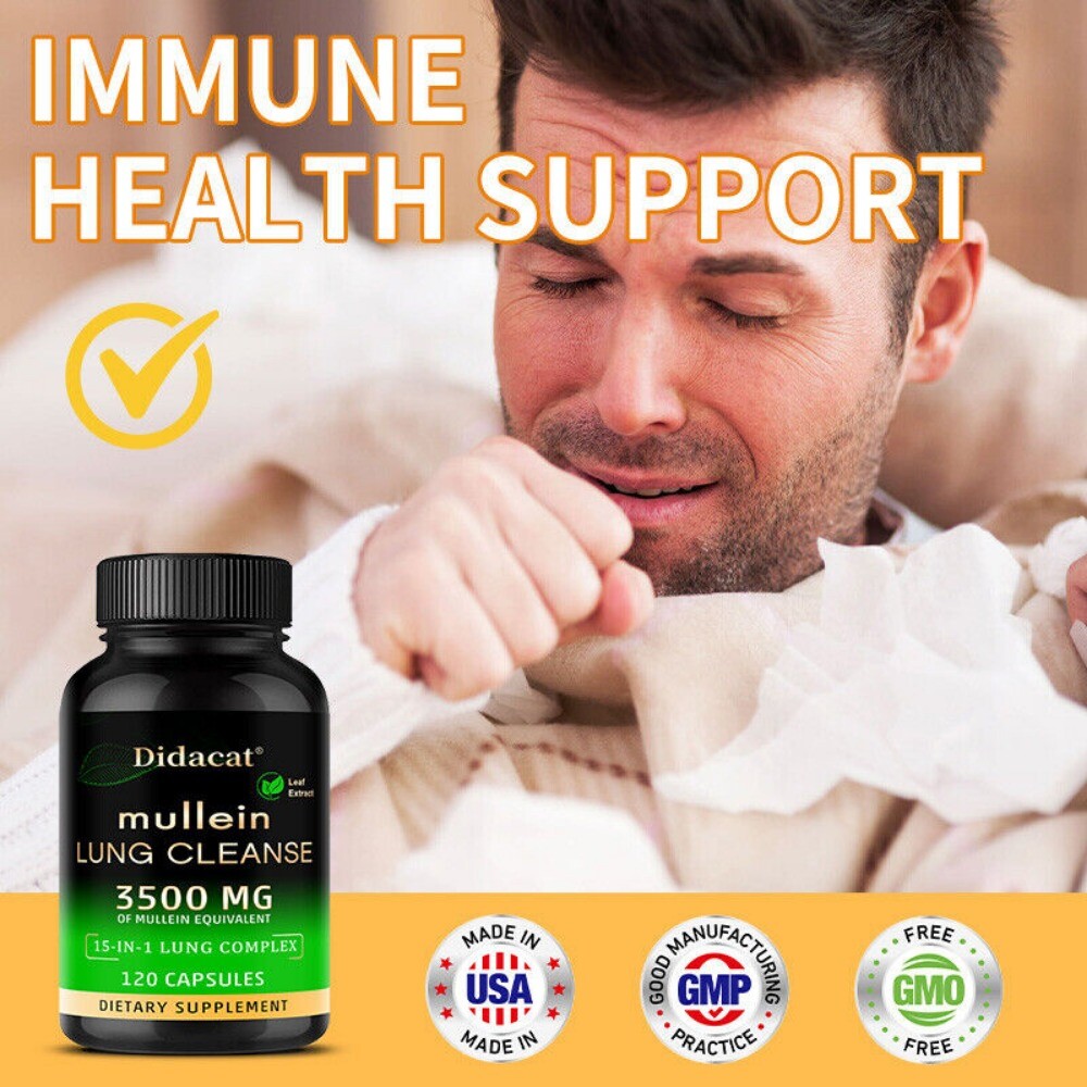 15 In 1 Lung Complex Mullein Extract Supplement Lungs Detox Cleanse 120 Capsules