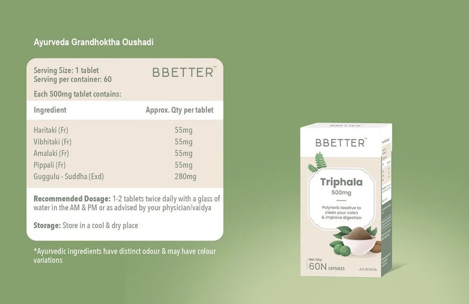 BBETTER Triphala 500mg Capsules for Gut Health Digestion Constipation
