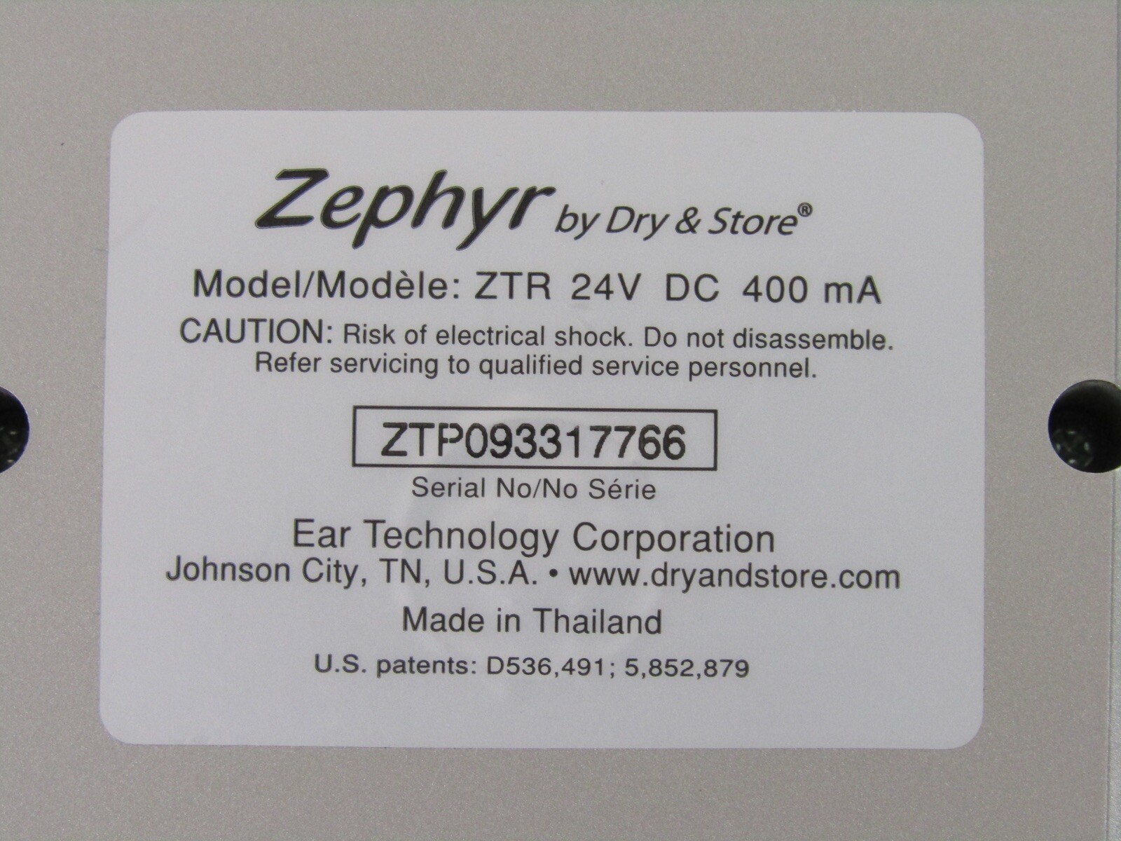 Zephyr By Dry & Store Hearing Aid Dryer-Model ZTR-Silver-Original Box-EUC